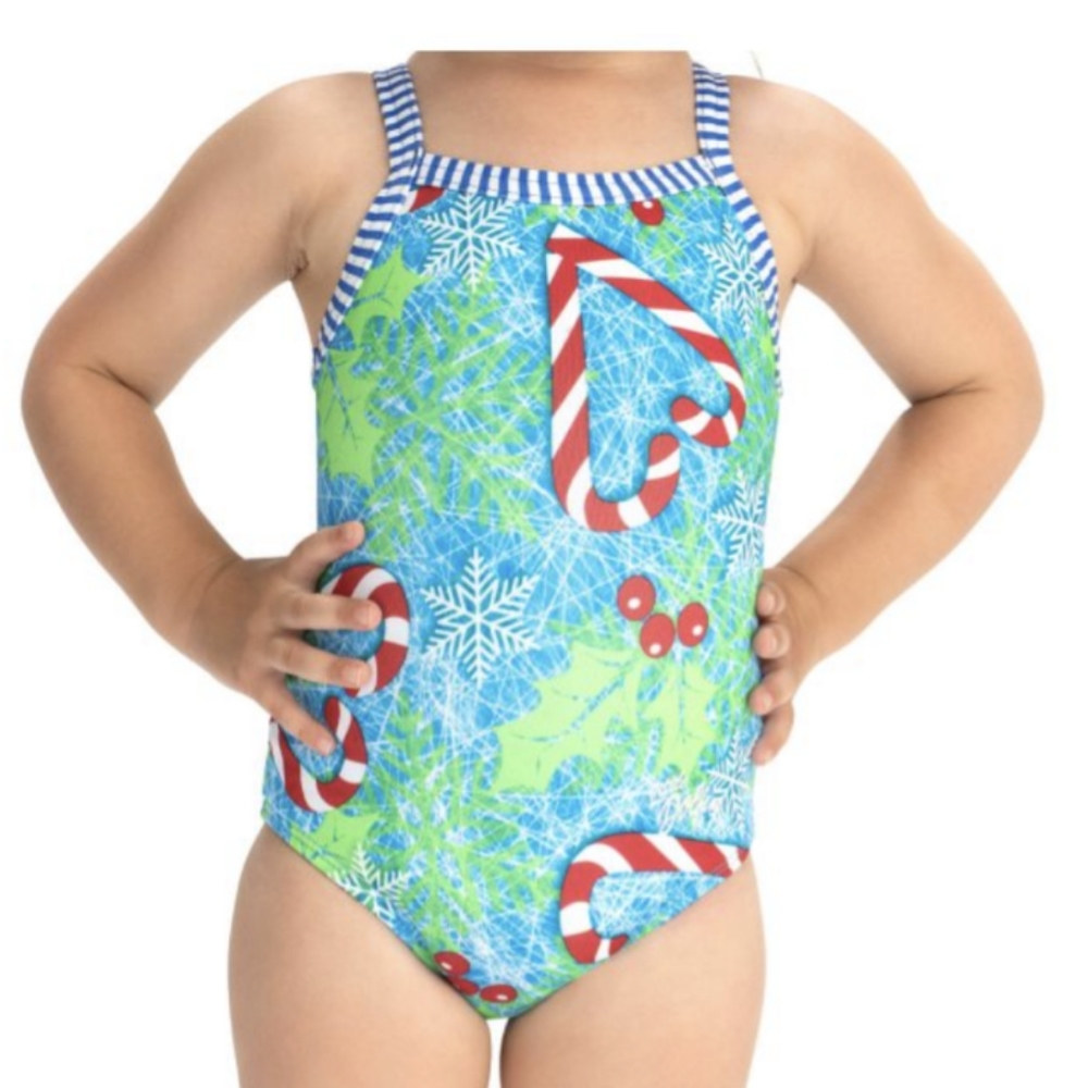 Dolphin Uglies swimsuit girls size 8 or 26 Christmas candy cane holiday